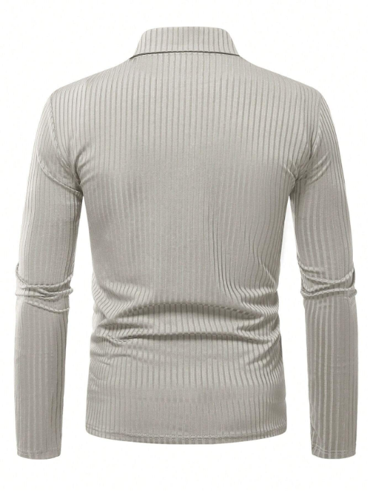 Manfinity Homme Men Ribbed Knit Quarter Zip Polo Shirt