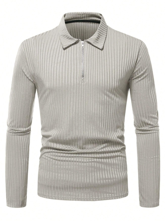 Manfinity Homme Men Ribbed Knit Quarter Zip Polo Shirt