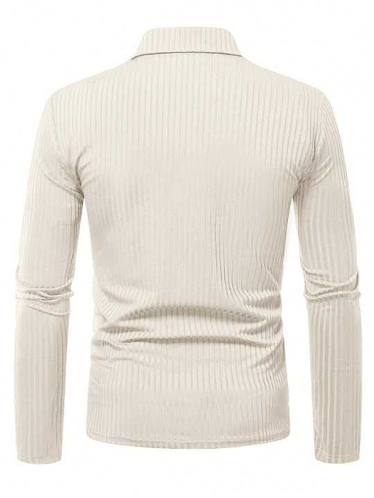 Manfinity Homme Men Ribbed Knit Quarter Zip Polo Shirt