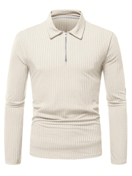 Manfinity Homme Men Ribbed Knit Quarter Zip Polo Shirt