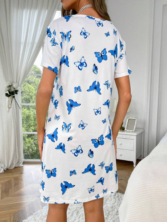 Butterfly Print Scoop Neck Nightdress