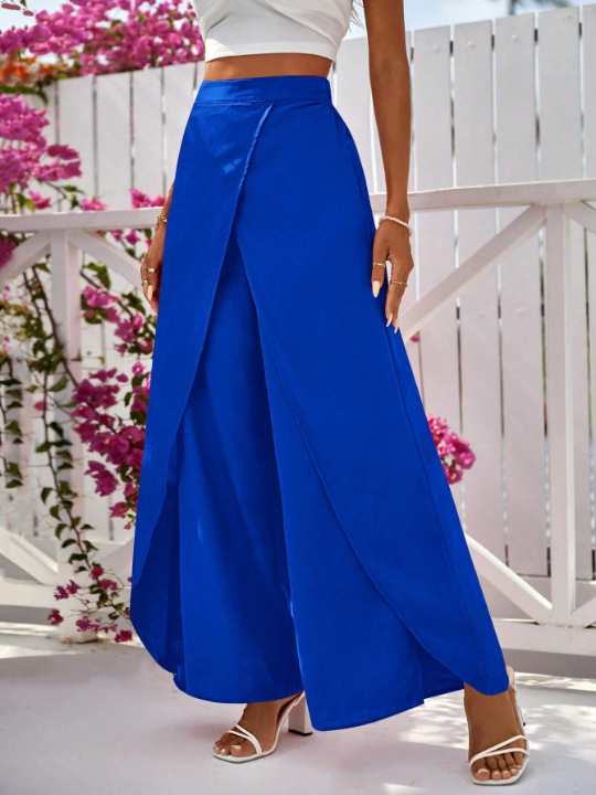 VCAY Solid Wrap Hem Wide Leg Pants