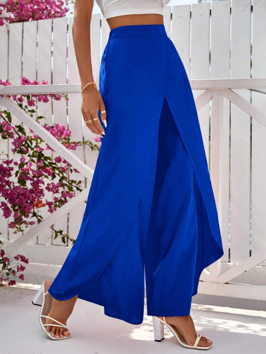 VCAY Solid Wrap Hem Wide Leg Pants