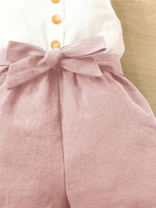 Baby Girls' Two Tone Belted Overall Shorts, Comfortable & Cute & Sweet, Perfect For Summer