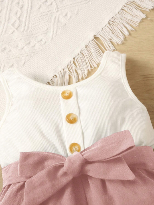 Baby Girls' Two Tone Belted Overall Shorts, Comfortable & Cute & Sweet, Perfect For Summer