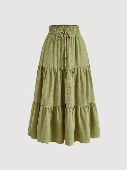 MOD Solid Knot Front Ruffle Hem Skirt