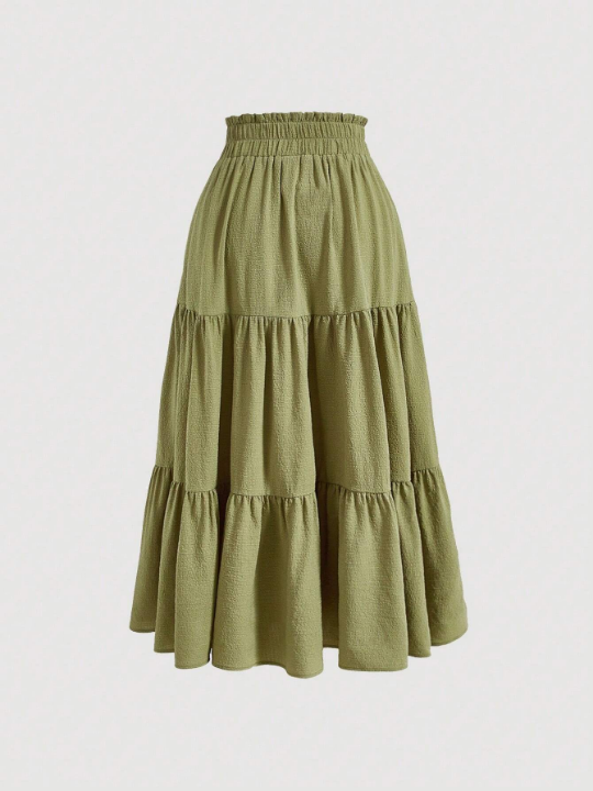 MOD Solid Knot Front Ruffle Hem Skirt