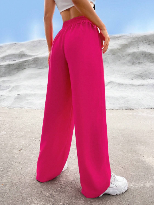 EZwear Commuting Style Pink Solid High Waist Straight Leg Pants