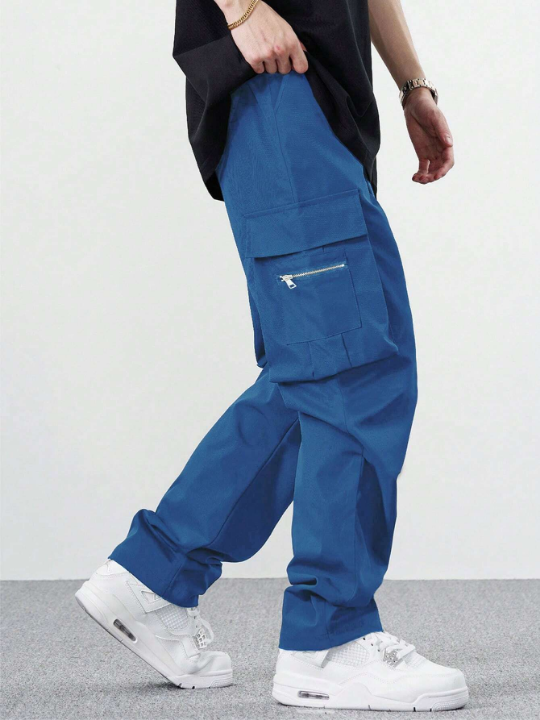 Manfinity EMRG Loose Fit Men's Cargo Pants With Flap Pockets, Drawstring Waist And Side Pockets