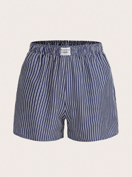 EZwear Summer Striped Print Patch Detail Baggy Shorts