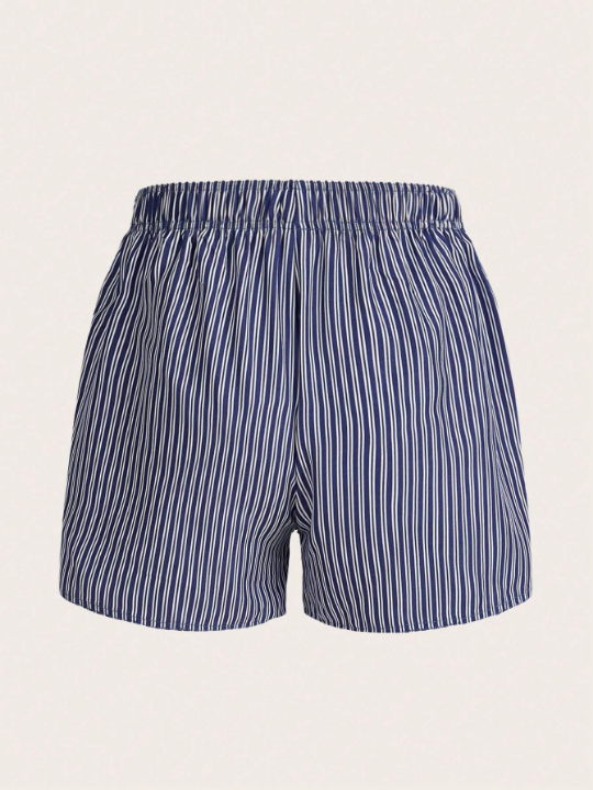 EZwear Summer Striped Print Patch Detail Baggy Shorts