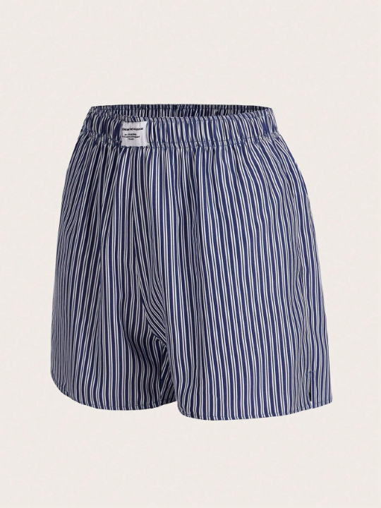 EZwear Summer Striped Print Patch Detail Baggy Shorts