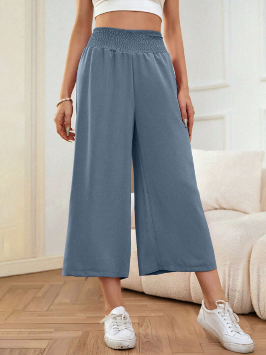 LUNE Solid Wide Leg Capris Pants