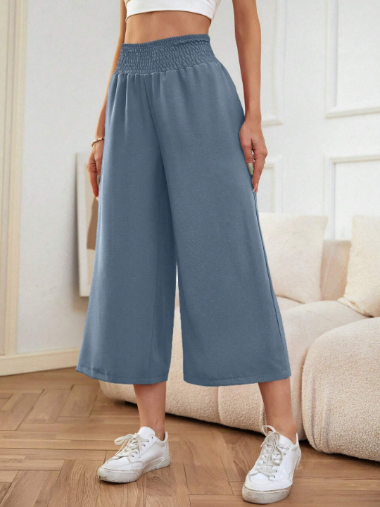 LUNE Solid Wide Leg Capris Pants