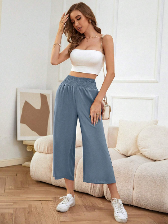 LUNE Solid Wide Leg Capris Pants