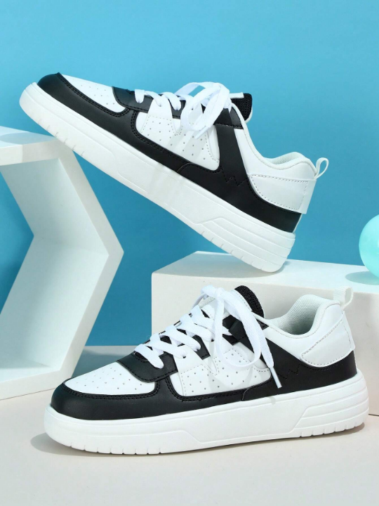 Sporty Skate Shoes For Women, Two Tone Lace-up Front Sneakers