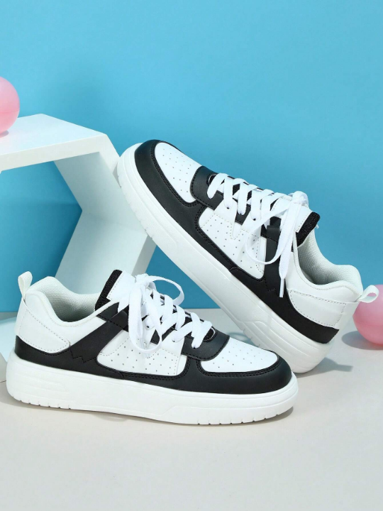 Sporty Skate Shoes For Women, Two Tone Lace-up Front Sneakers