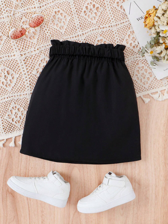 Tween Girl Paperbag Waist Flap Pocket Buckle Detail Cargo Skirt