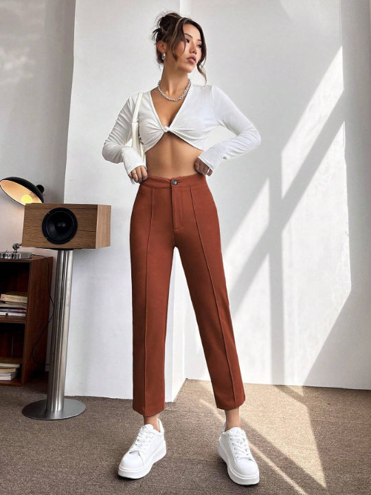 PETITE Solid Seam Detail Cropped Pants