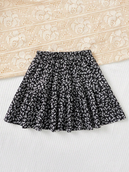 Tween Girl Ditsy Floral Print Ruffle Hem Skirt