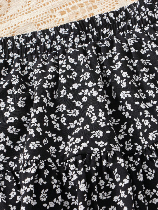 Tween Girl Ditsy Floral Print Ruffle Hem Skirt