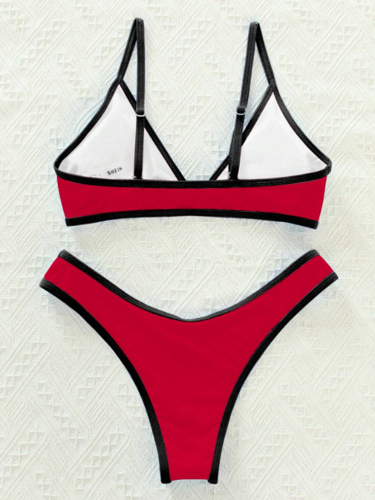 Swim Vcay Contrast Binding Triangle Bikini Swimsuit