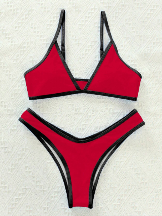 Swim Vcay Contrast Binding Triangle Bikini Swimsuit