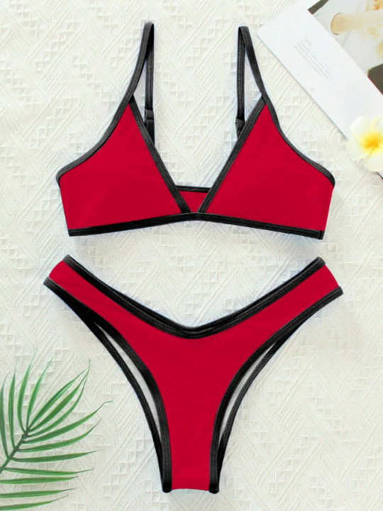 Swim Vcay Contrast Binding Triangle Bikini Swimsuit