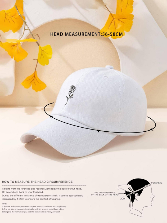 1pc Y2k Style Printed Rose Baseball Cap For Men & Women, Sun Protection, Spring/fall Daily Wear