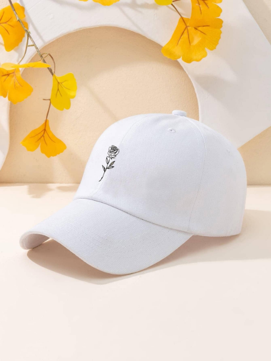 1pc Y2k Style Printed Rose Baseball Cap For Men & Women, Sun Protection, Spring/fall Daily Wear