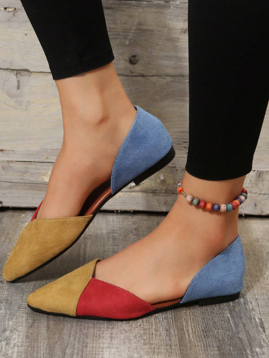 Women Color Block Ballet Flats, Fashion Outdoor Faux Suede Flats