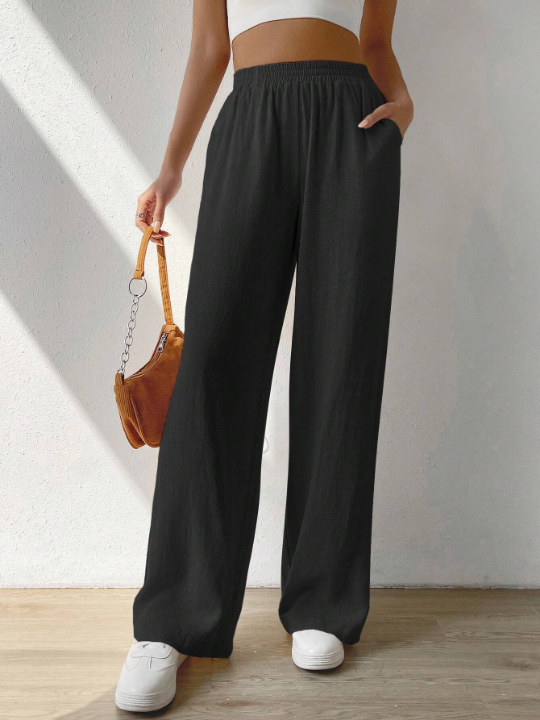 EZwear Solid Slant Pocket Wide Leg Pants