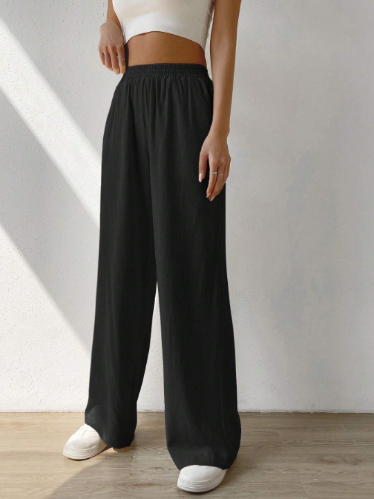 EZwear Solid Slant Pocket Wide Leg Pants