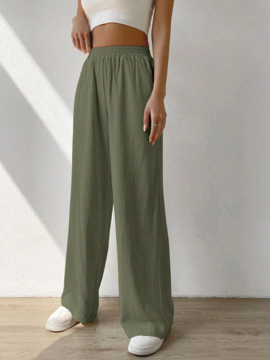 EZwear Solid Slant Pocket Wide Leg Pants