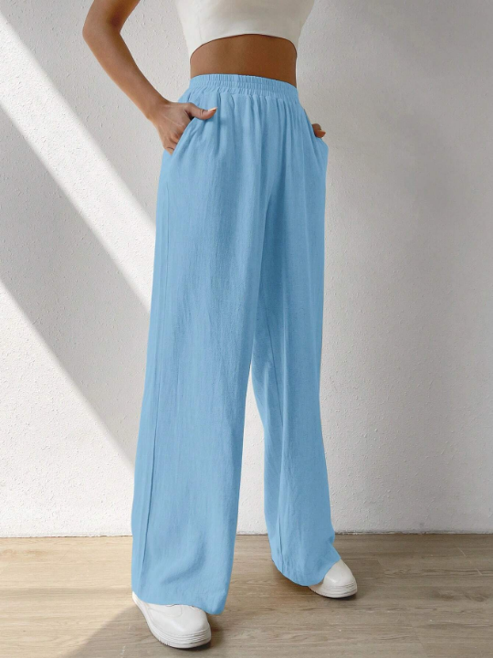 EZwear Solid Slant Pocket Wide Leg Pants