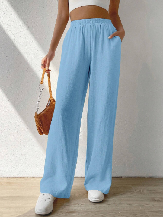 EZwear Solid Slant Pocket Wide Leg Pants