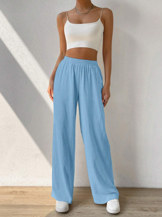 EZwear Solid Slant Pocket Wide Leg Pants