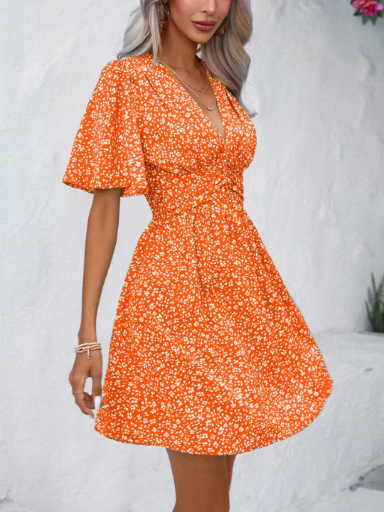 VCAY Ditsy Floral Print Butterfly Sleeve Dress