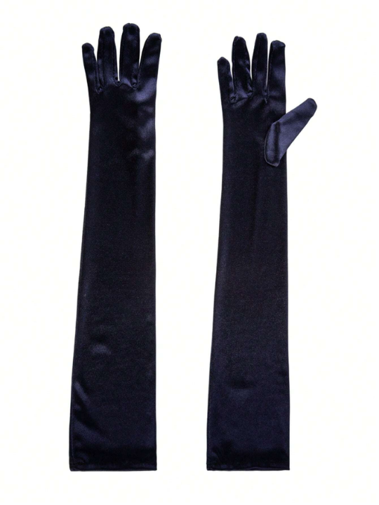 1 Pair Women's Long Black Satin Gloves, Ideal For Everyday Parties, Dance Performances