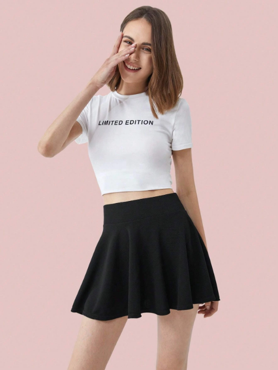 ROMWE Solid Flared Skirt