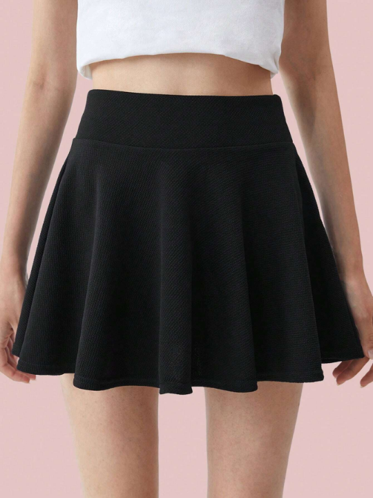 ROMWE Solid Flared Skirt