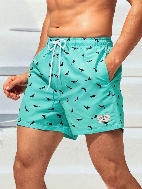 Manfinity Swimmode Men Allover Print Drawstring Waist Swim Trunks