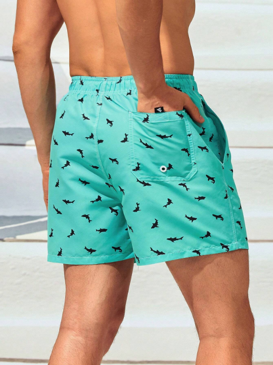 Manfinity Swimmode Men Allover Print Drawstring Waist Swim Trunks