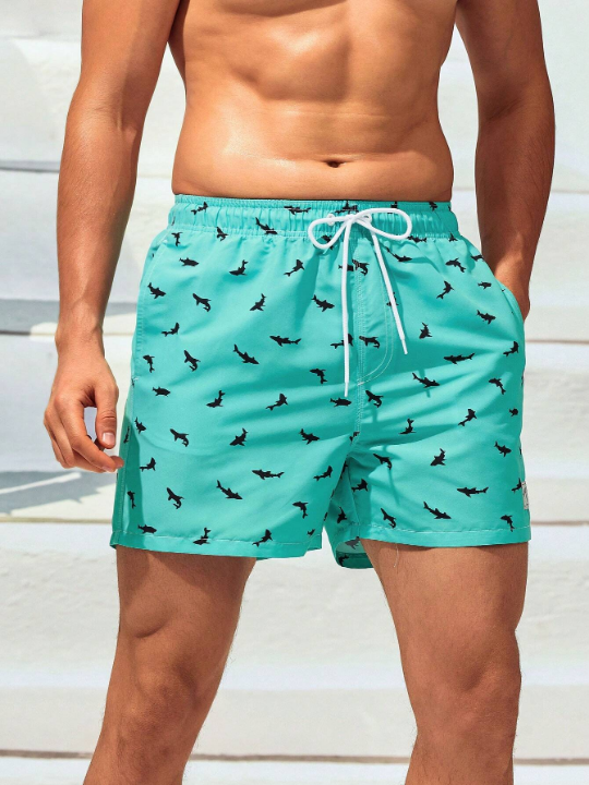 Manfinity Swimmode Men Allover Print Drawstring Waist Swim Trunks