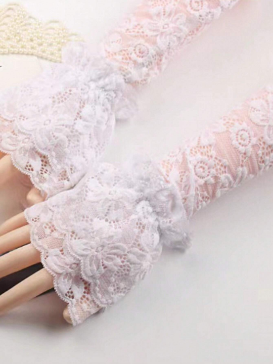 1 Pair Women Lace Flower Pattern Elegant Fake Cuffs