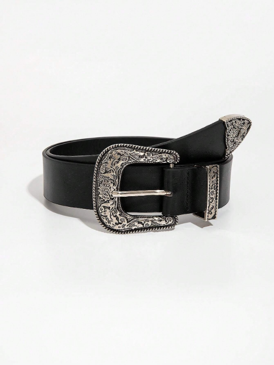 1pc Men Solid Western Buckle Vintage Belt Boho