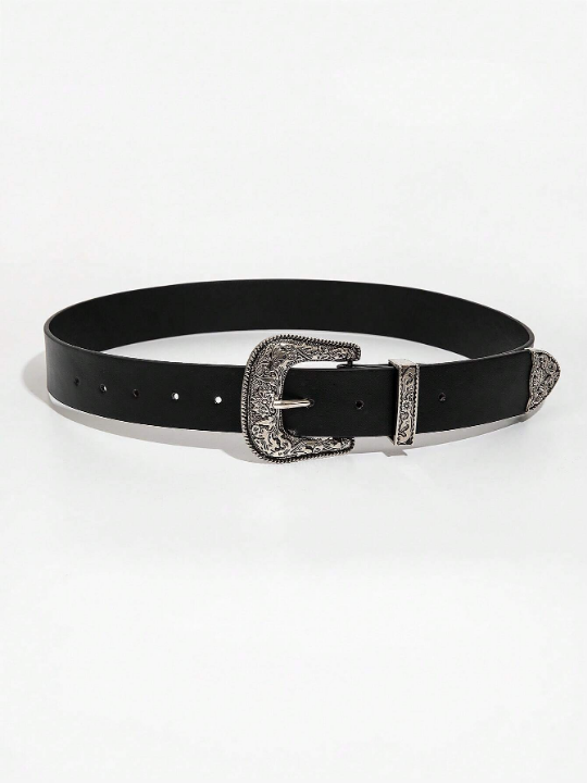 1pc Men Solid Western Buckle Vintage Belt Boho