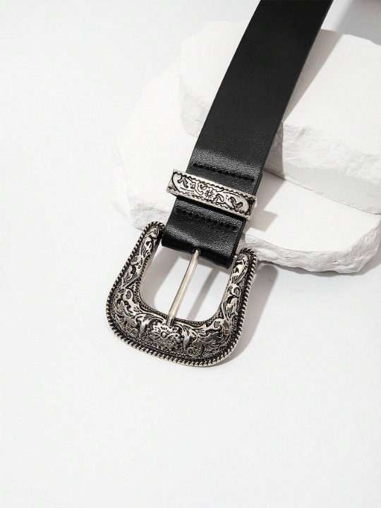 1pc Men Solid Western Buckle Vintage Belt Boho