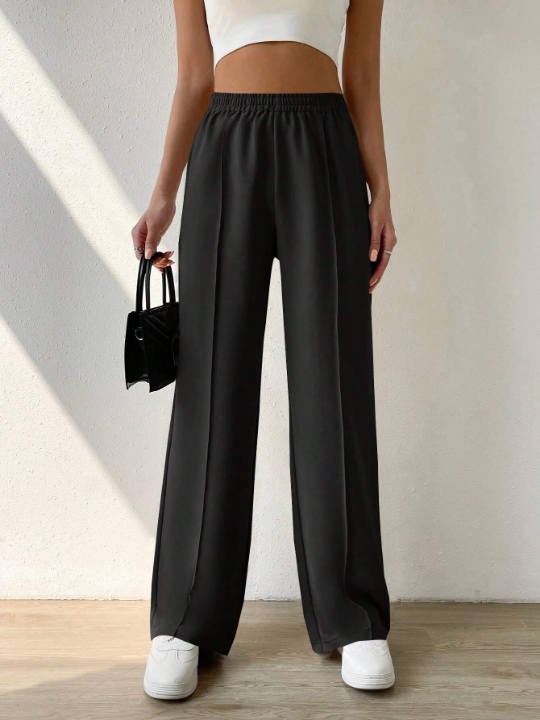 EZwear Solid Elastic Waist Wide Leg Pants