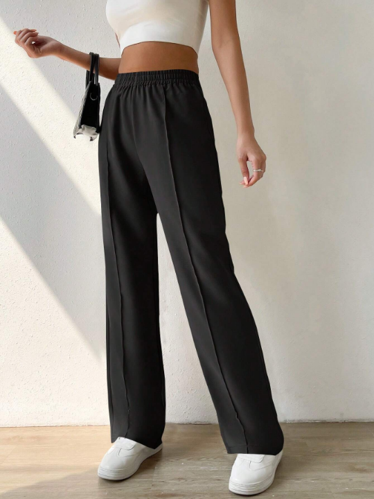 EZwear Solid Elastic Waist Wide Leg Pants